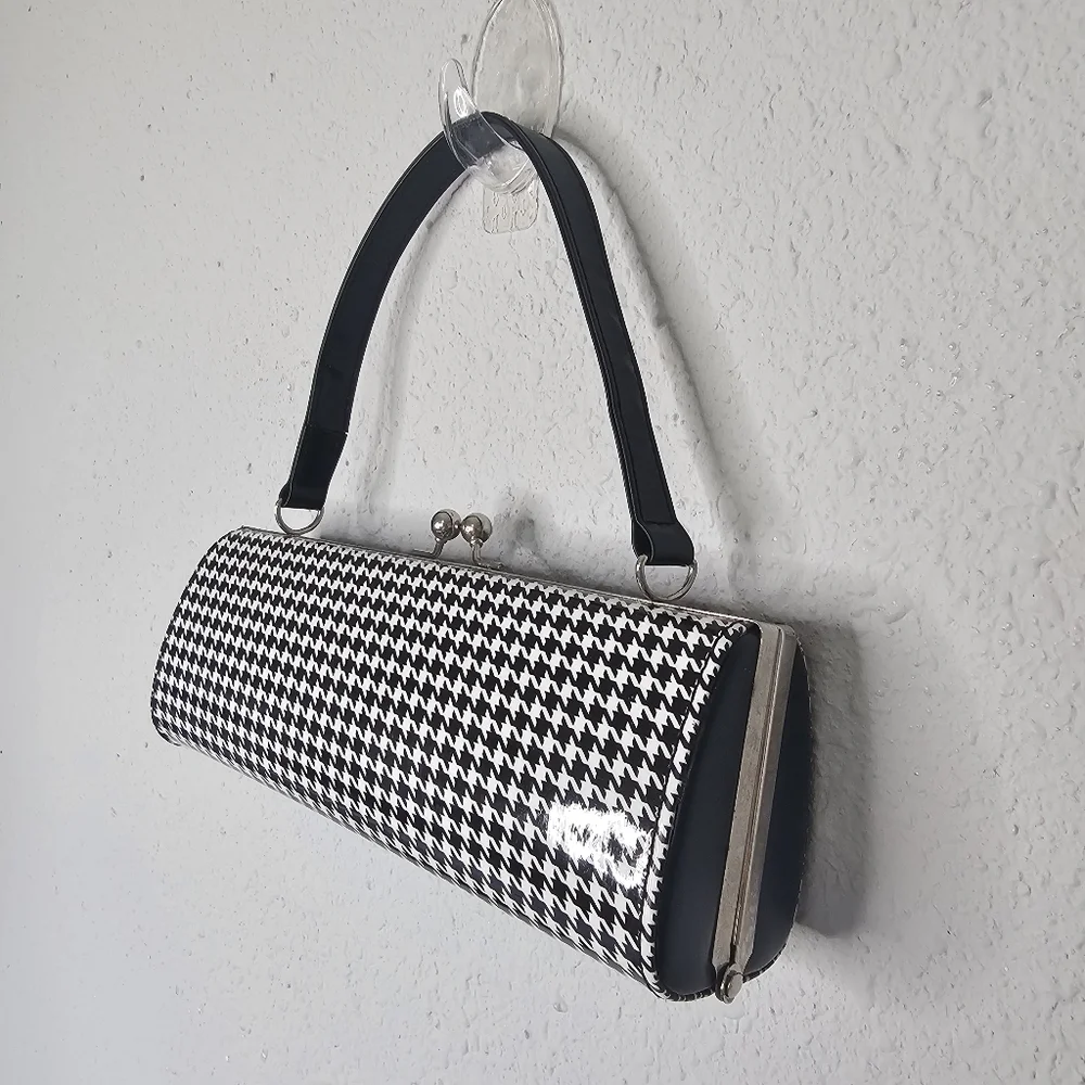 Houndstooth Black White Small Snap Purse‎ Mini Pencil Case 9X3